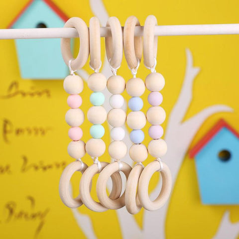 Image of Baby Silicone Wood Beads Teether Ring Chain - Box of Lots 2