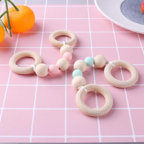 Image of Baby Silicone Wood Beads Teether Ring Chain - Box of Lots 2