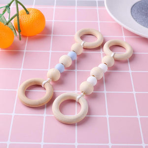 Baby Silicone Wood Beads Teether Ring Chain